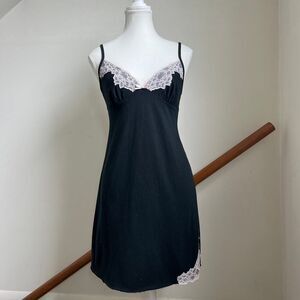 Y2K black pink lace babydoll slip dress cotton whimsygoth romantic‎ Medium